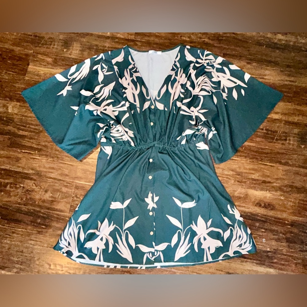 Cupshe Green Kimono Sleeve Floral Dress